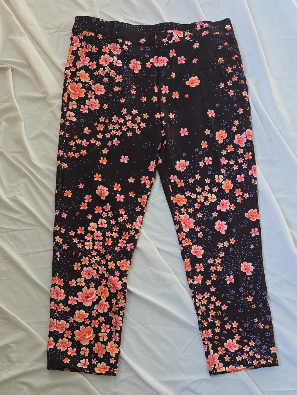 Men's Funky Black Pants Cherry Blossom Flowers Printed Front/Back W38